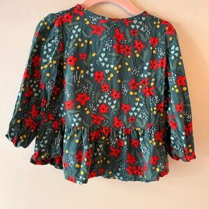 Hanna Andersson Floral Girls Holiday Blouse - Red and Green